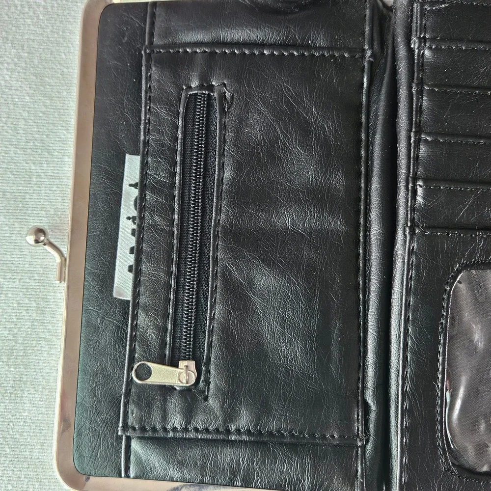 Amici Accessories Zebra Sequin Kiss Lock Wallet Black Silver Clutch Checkbook